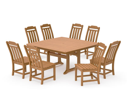 POLYWOOD Cottage 9-Piece Square Side Chair Dining Set with Trestle Legs in Natural