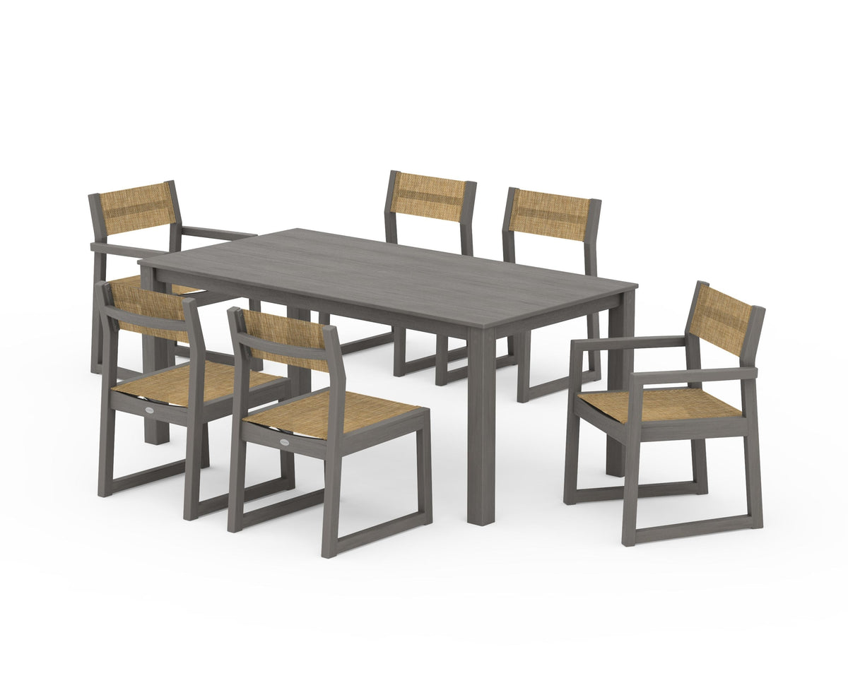 POLYWOOD EDGE Sling 7-Piece Parsons Dining Set in Driftwood / Burlap
