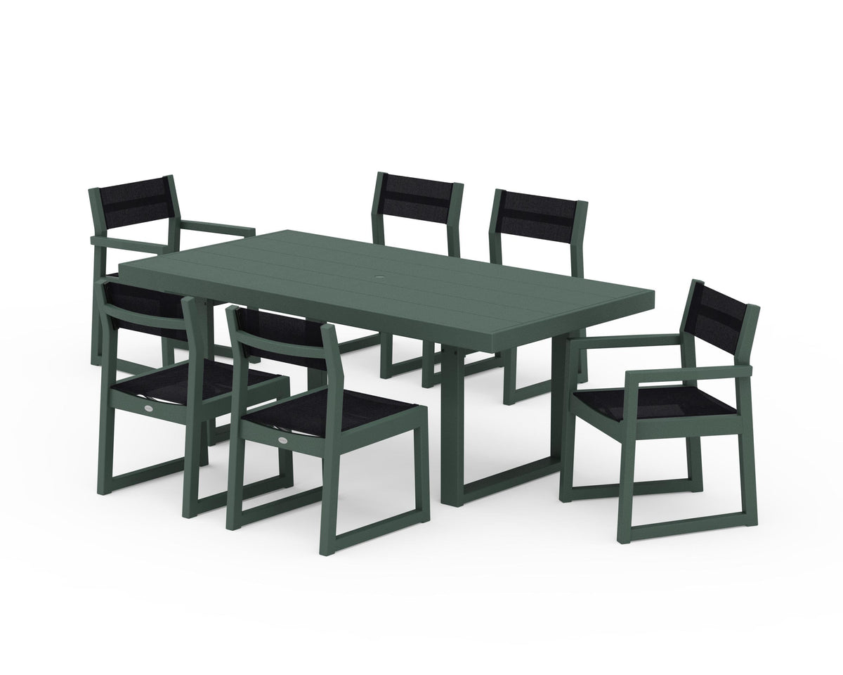 POLYWOOD EDGE Sling 7-Piece Dining Set in Green / Black