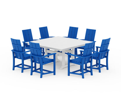 POLYWOOD Modern Adirondack 9-Piece Farmhouse Trestle Dining Set in Pacific Blue / White