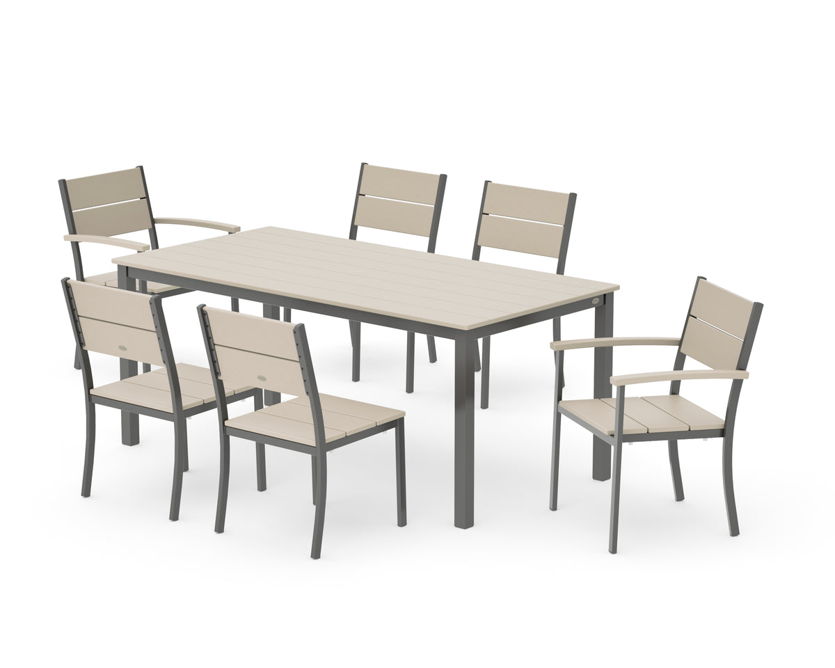 POLYWOOD Main Street 7-Piece Dining Set with Main Street 36" x 72" Dining Table in Charcoal / Sand