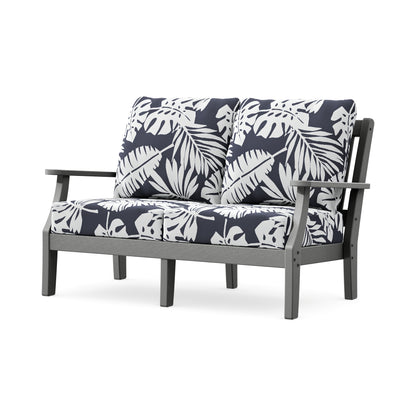 POLYWOOD Chinoiserie Deep Seating Loveseat in Slate Grey / Leaf Navy