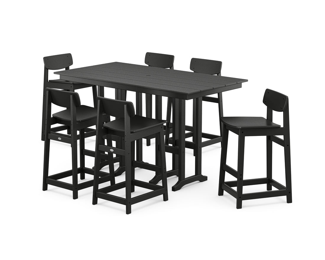POLYWOOD Modern Studio Urban Lowback Bar Chair 7-Piece Set in Black