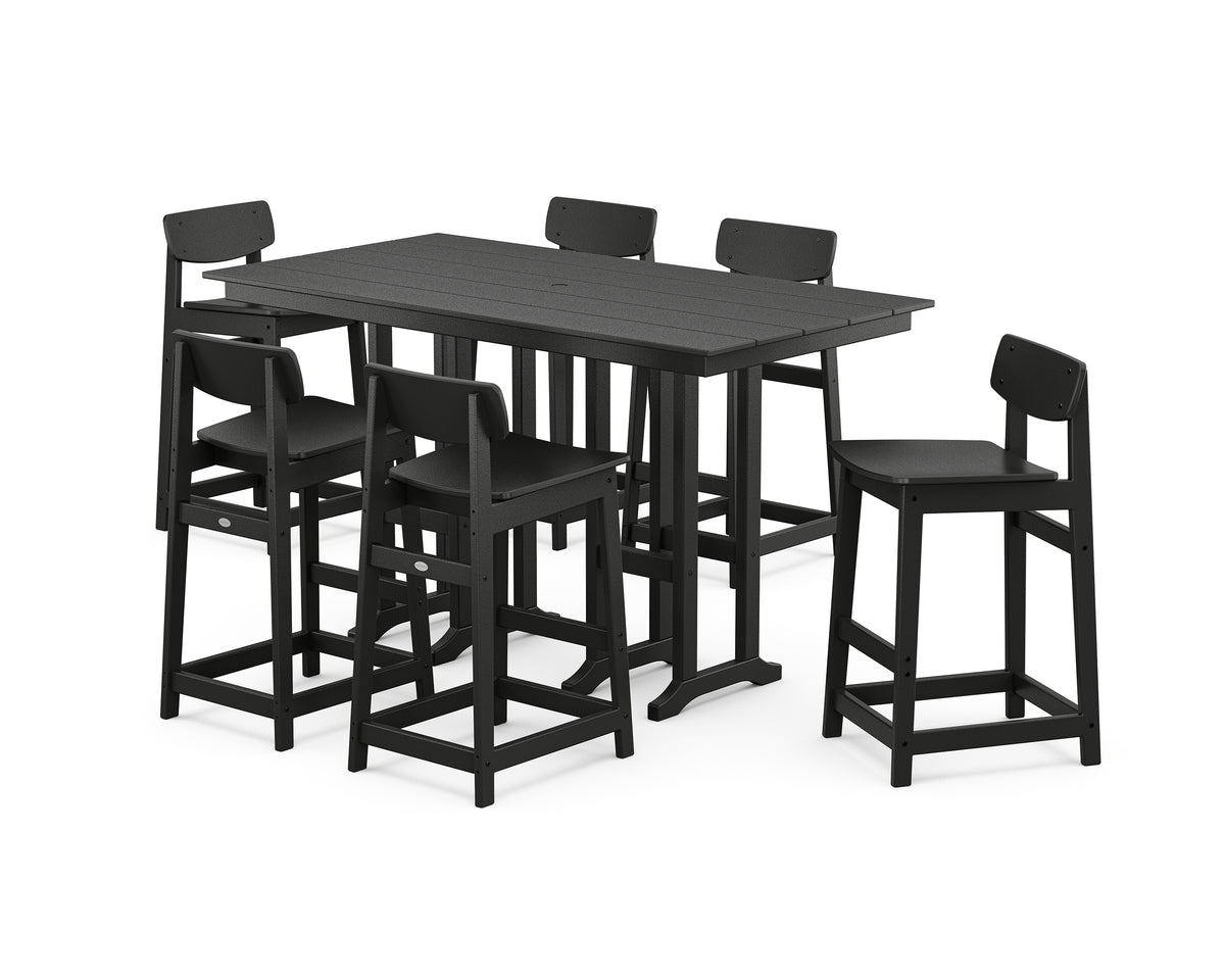 POLYWOOD Modern Studio Urban Lowback Bar Chair 7-Piece Set in Black