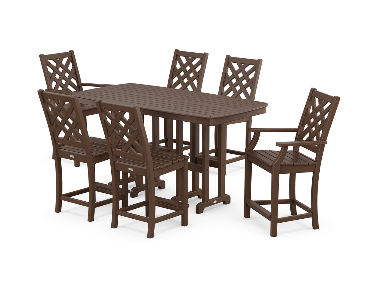 POLYWOOD Country Living Wovendale 7-Piece Counter Set in Mahogany