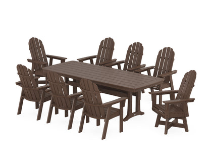 POLYWOOD Vineyard Curveback Adirondack Swivel 9-Piece Dining Set with Trestle Legs in Mahogany