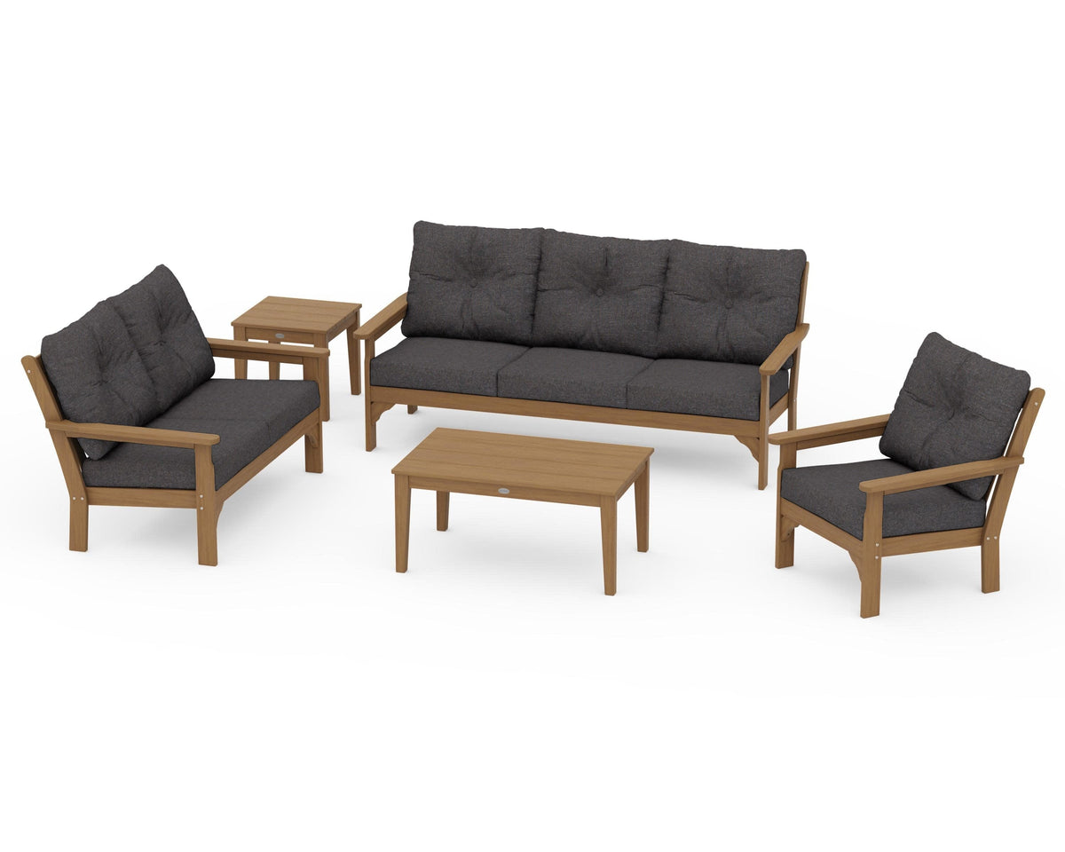 POLYWOOD Vineyard 5-Piece Deep Seating Set with Sofa in Natural / Ash Charcoal