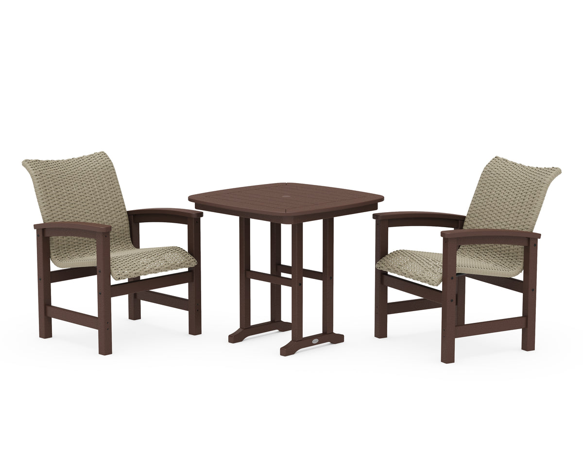 POLYWOOD Coastal Woven 3-Piece Dining Set in Mahogany / Dune Grass