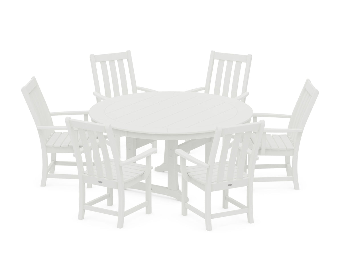 POLYWOOD Vineyard 7-Piece Arm Chair Round Dining Set in Vintage White