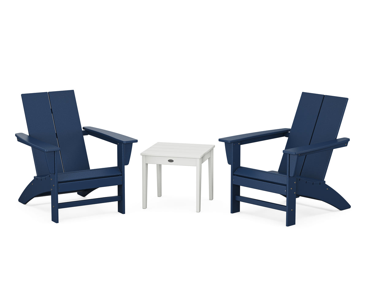 POLYWOOD Country Living Cottage Modern Adirondack Chair 3-Piece Set in Navy