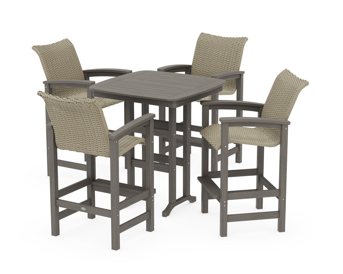 POLYWOOD Coastal Woven 5-Piece Bar Set in Driftwood / Dune Grass