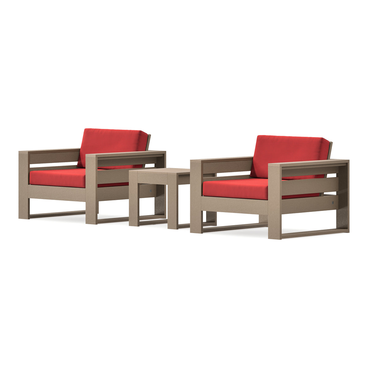 POLYWOOD PW Designer Series Latitude 3-Piece Lounge Chair Set in Vintage Sahara / Crimson Linen