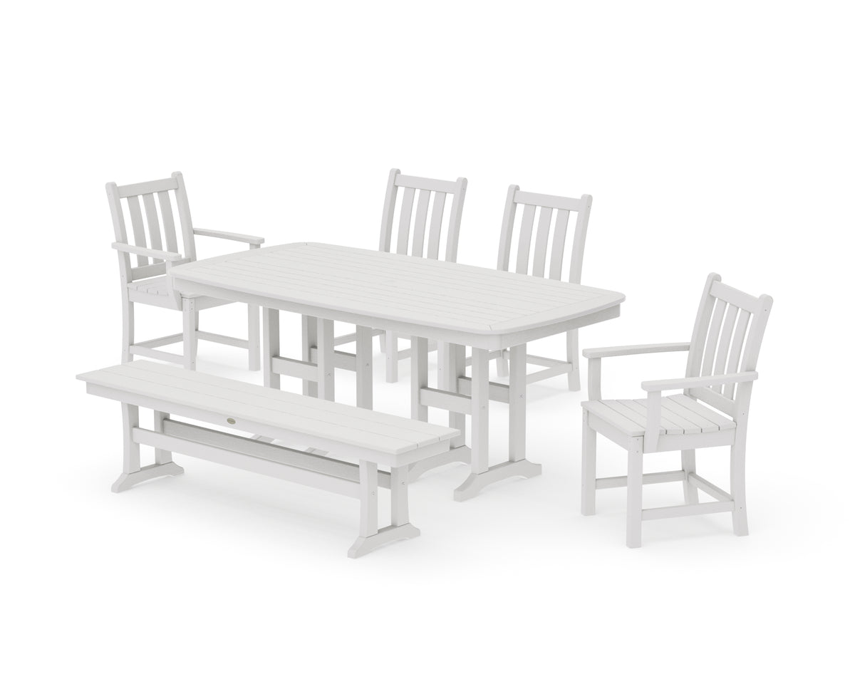 POLYWOOD Traditional Garden 6-Piece Dining Set with Bench in Vintage White