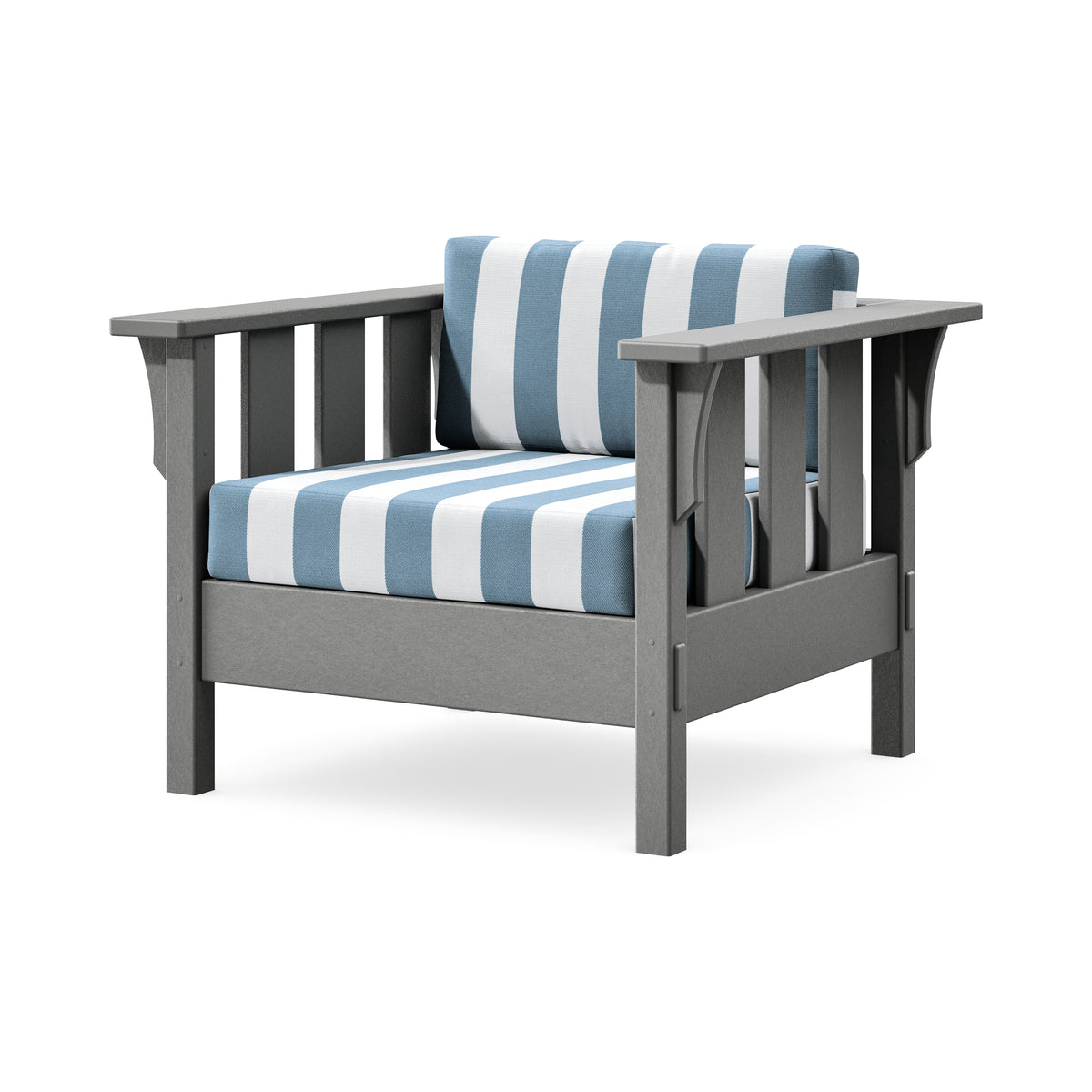 POLYWOOD Acadia Deep Seating Chair in Slate Grey / Cabana Stripe Sky Blue