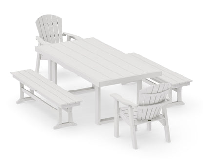 POLYWOOD Seashell 5-Piece Dining Set with Benches - 40" x 78" Table in Vintage White