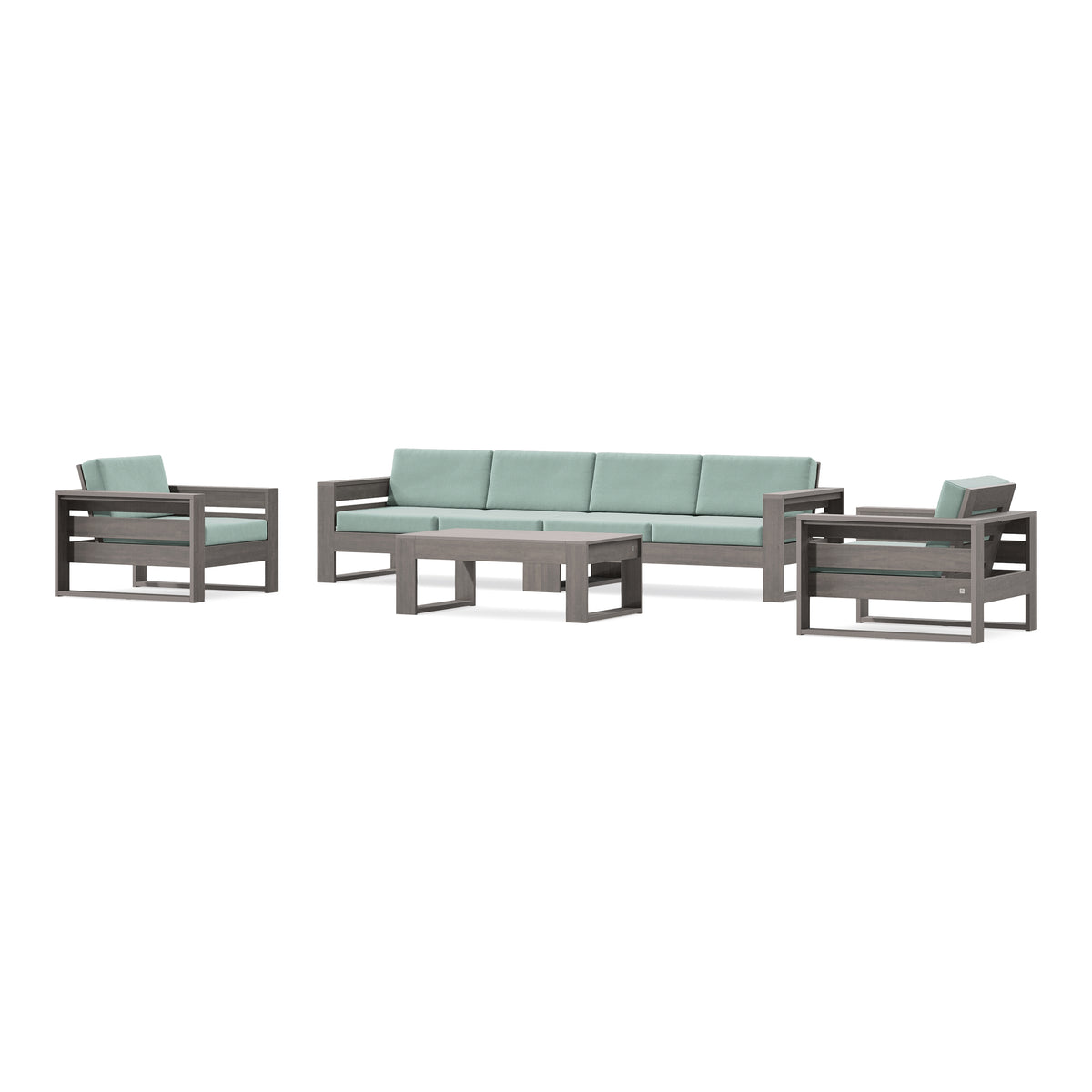 POLYWOOD PW Designer Series Latitude 5-Piece Lounge Sofa Set in Driftwood / Spa