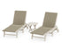 POLYWOOD 3-Piece Coastal Woven Chaise with Wheels Lounge Set in Sand / Dune Grass