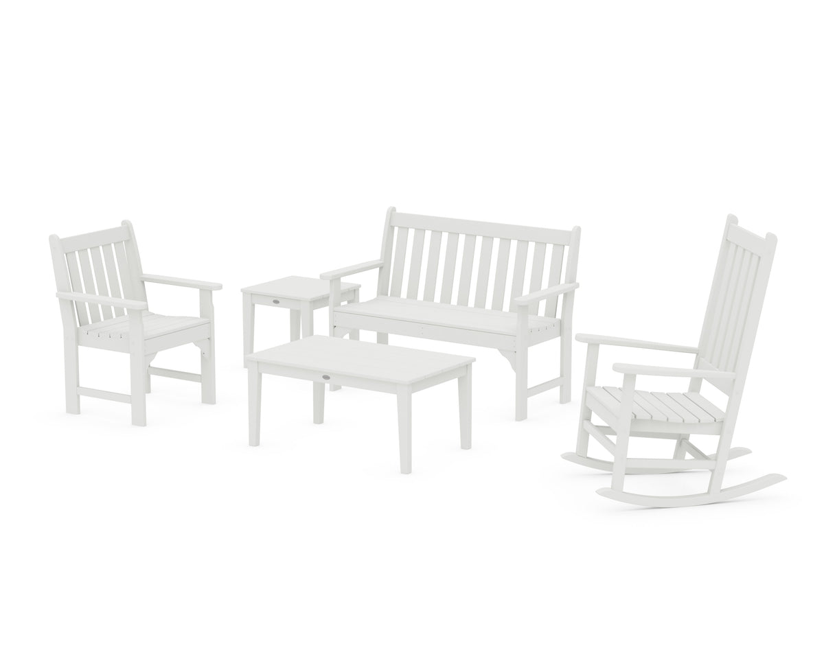 POLYWOOD Vineyard 5-Piece Bench &amp; Rocking Chair Set in White