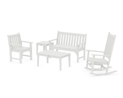 POLYWOOD Vineyard 5-Piece Bench &amp; Rocking Chair Set in White