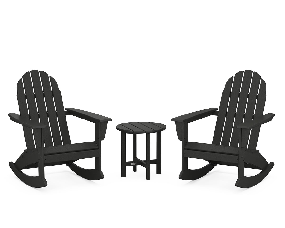POLYWOOD Vineyard 3-Piece Adirondack Rocking Chair Set with 18" Round Table in Black