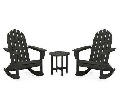 POLYWOOD Vineyard 3-Piece Adirondack Rocking Chair Set with 18" Round Table in Black
