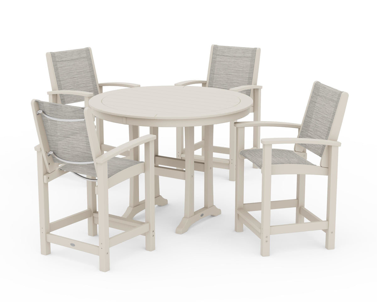 POLYWOOD Coastal 5-Piece Counter Set in Sand / Birch