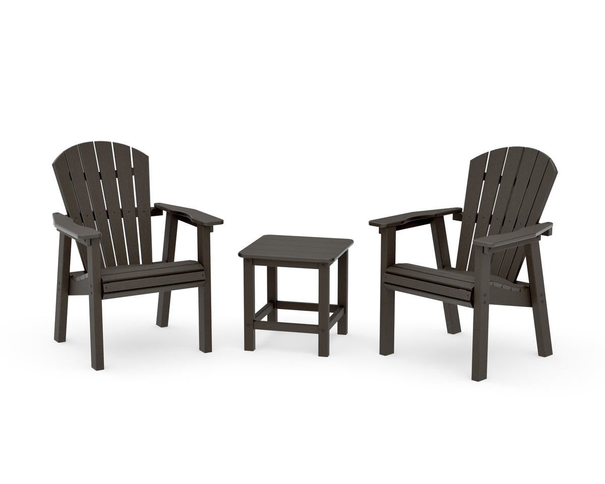 POLYWOOD Seashell 3-Piece Upright Adirondack Chair Set in Vintage Coffee