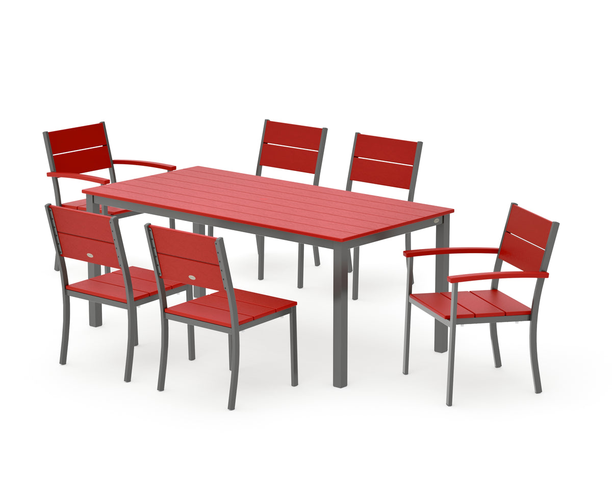 POLYWOOD Main Street 7-Piece Dining Set with Main Street 36" x 72" Dining Table in Charcoal / Sunset Red