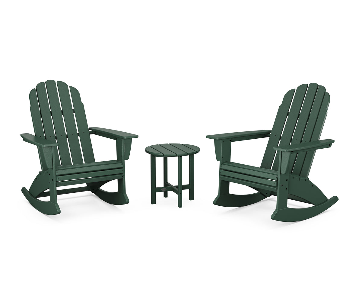 POLYWOOD Vineyard Curveback 3-Piece Adirondack Rocking Chair Set in Green