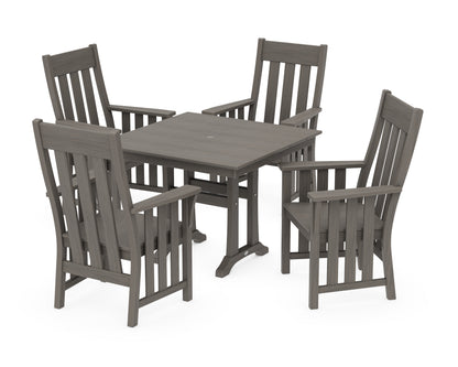 POLYWOOD Acadia 5-Piece Farmhouse Dining Set with Trestle Legs in Driftwood