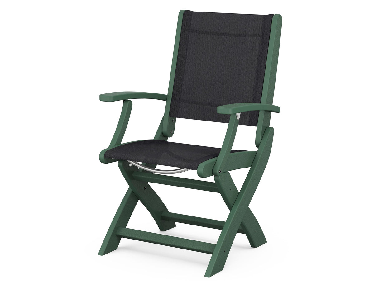 POLYWOOD Coastal Folding Chair in Green with Green arms and Black sling