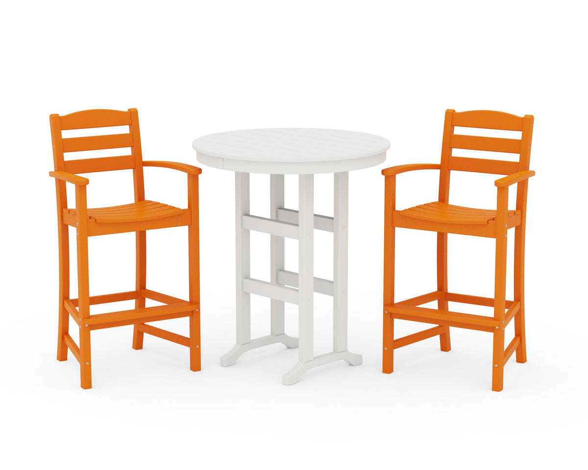 POLYWOOD La Casa Café 3-Piece Round Farmhouse Bar Set in Tangerine / White