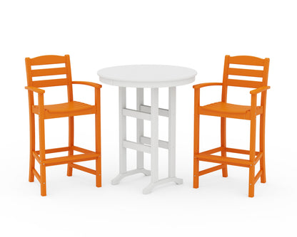 POLYWOOD La Casa Café 3-Piece Round Farmhouse Bar Set in Tangerine / White
