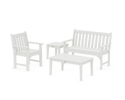 POLYWOOD Vineyard 4-Piece Bench Seating Set in Vintage White