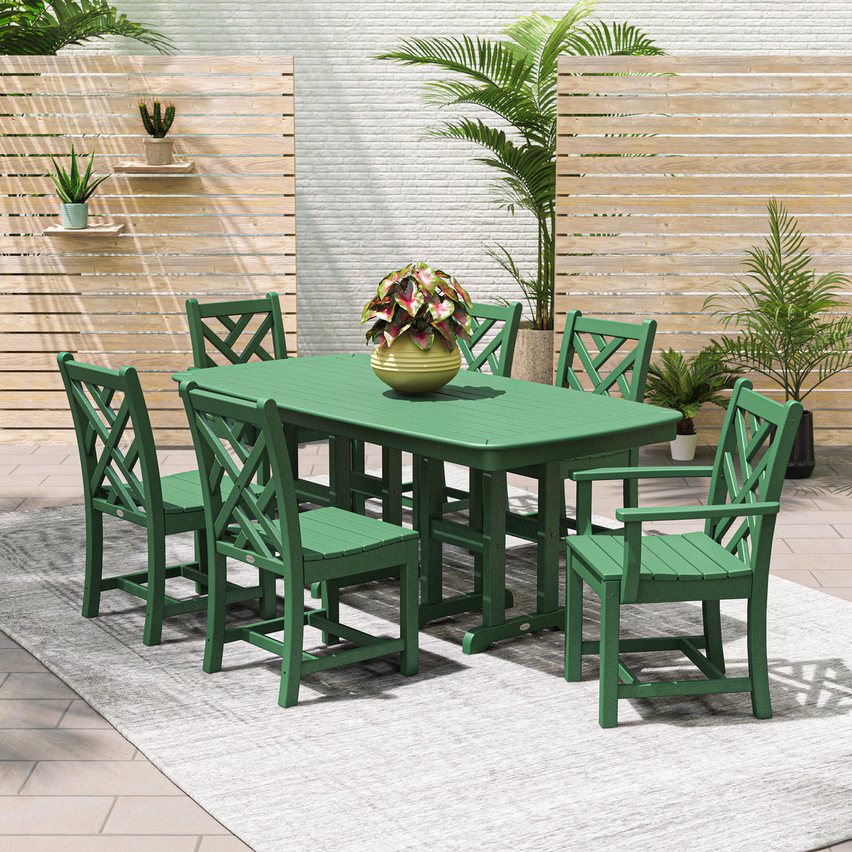 POLYWOOD Chippendale 7-Piece Dining Set in Green styled outdoors