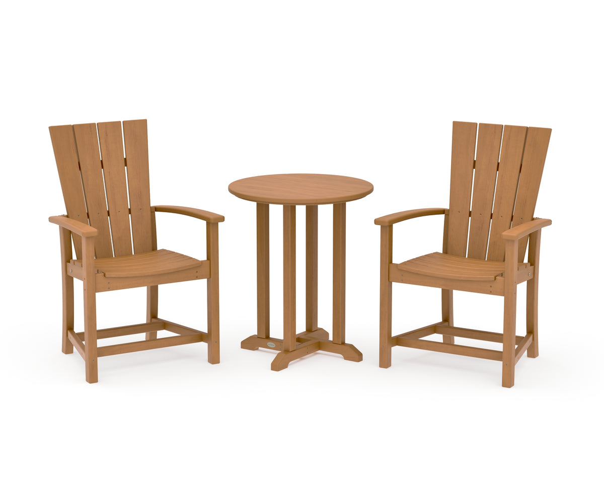 POLYWOOD Quattro 3-Piece Round Farmhouse Bistro Dining Set in Natural