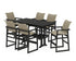 POLYWOOD EDGE Woven Arm Chair 7-Piece Farmhouse Bar Set with Trestle Legs in Black / Dune Grass