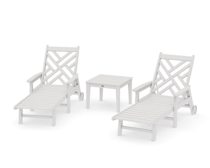 POLYWOOD Chippendale 3-Piece Chaise Set with Arms and Wheels in Vintage White