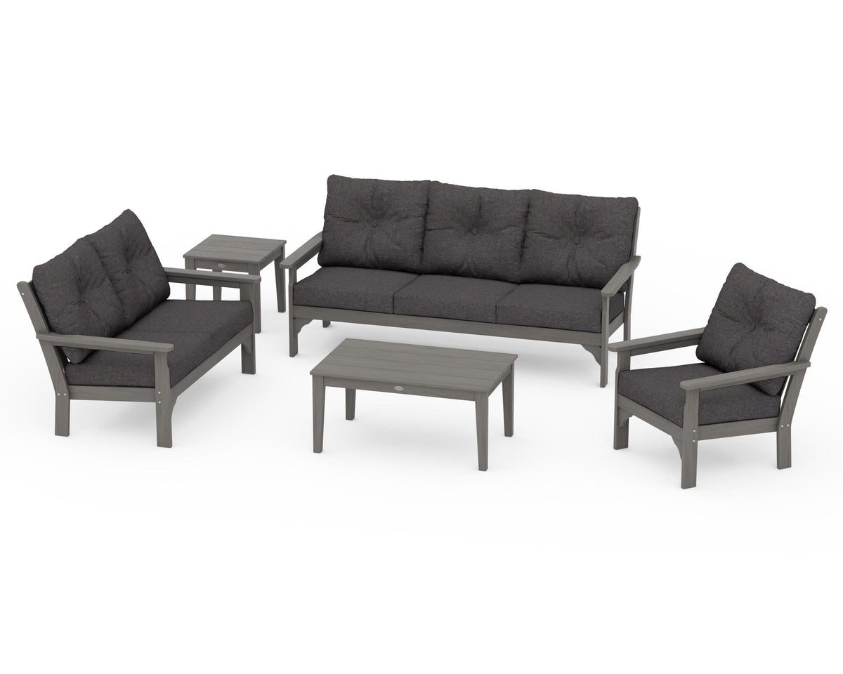 POLYWOOD Vineyard 5-Piece Deep Seating Set with Sofa in Driftwood / Ash Charcoal