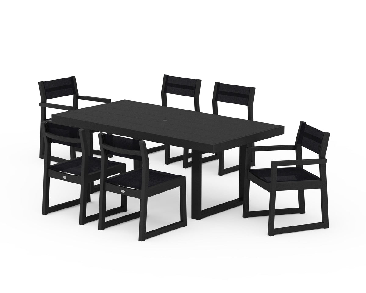 POLYWOOD EDGE Sling 7-Piece Dining Set in Black / Black