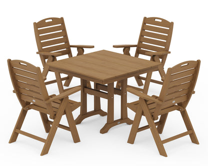 POLYWOOD Nautical Folding Highback Chair 5-Piece Farmhouse Trestle Dining Set in Natural