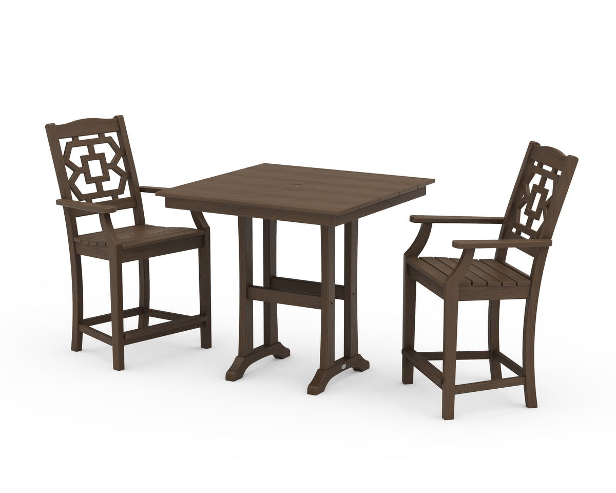 POLYWOOD Chinoiserie 3-Piece Farmhouse Counter Set with Trestle Legs in Kona