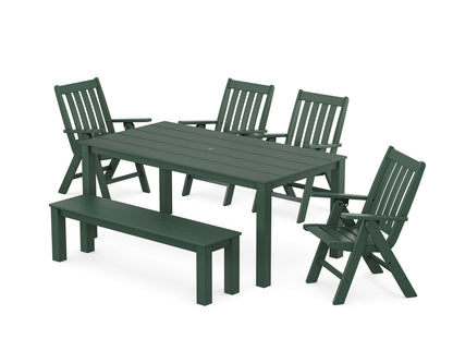POLYWOOD Vineyard Folding Chair 6-Piece Parsons Dining Set with Bench in Green