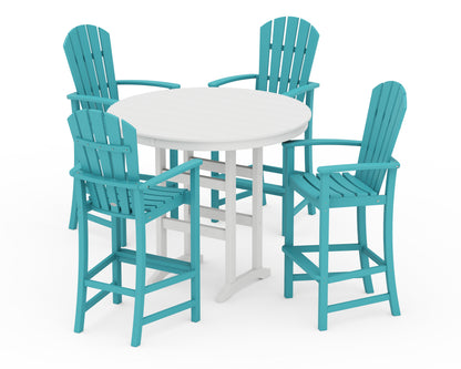 POLYWOOD Palm Coast 5-Piece Round Farmhouse Bar Set in Aruba / White
