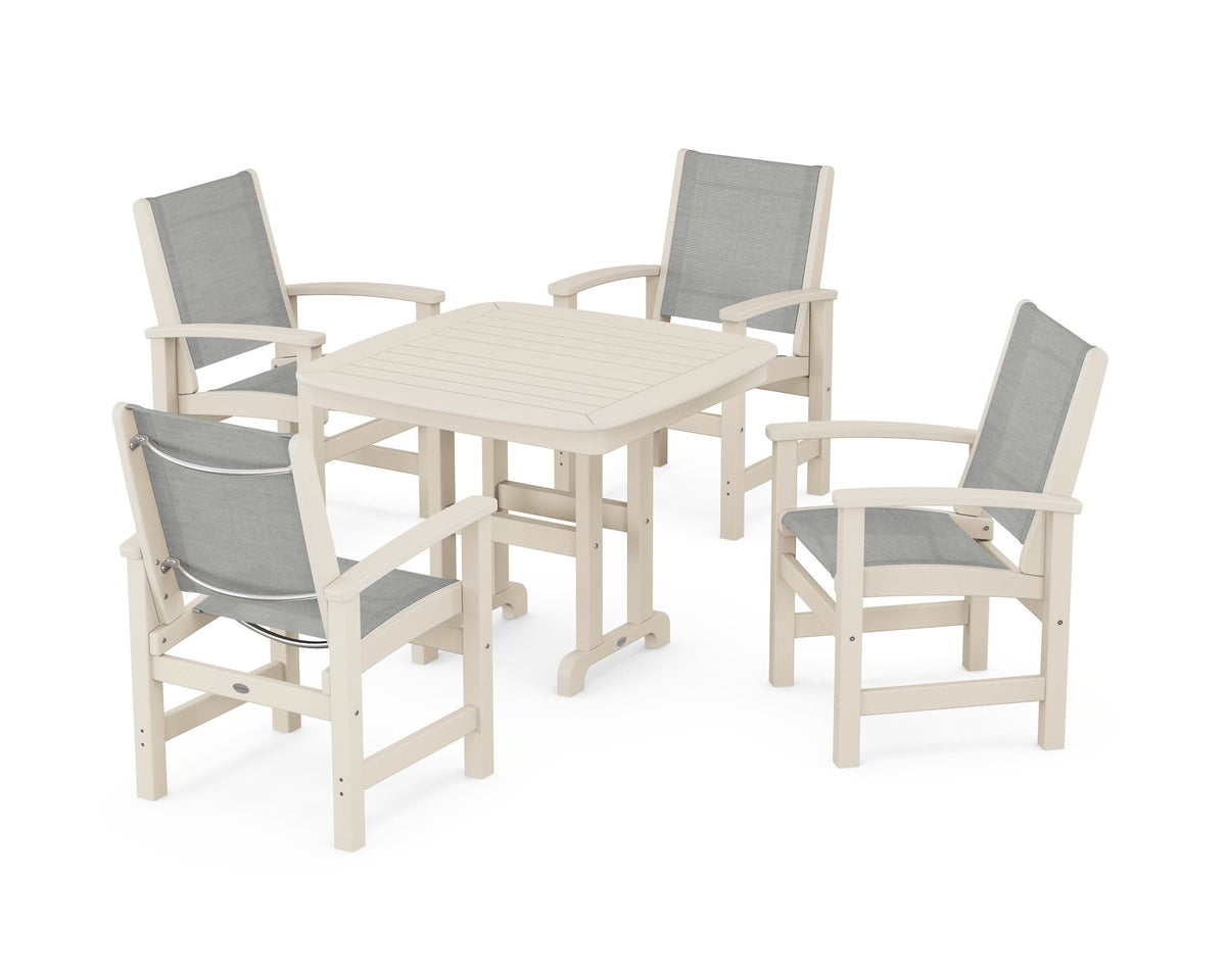 POLYWOOD Coastal 5-Piece Dining Set with Nautical 37" Dining Table in Sand / Metallic