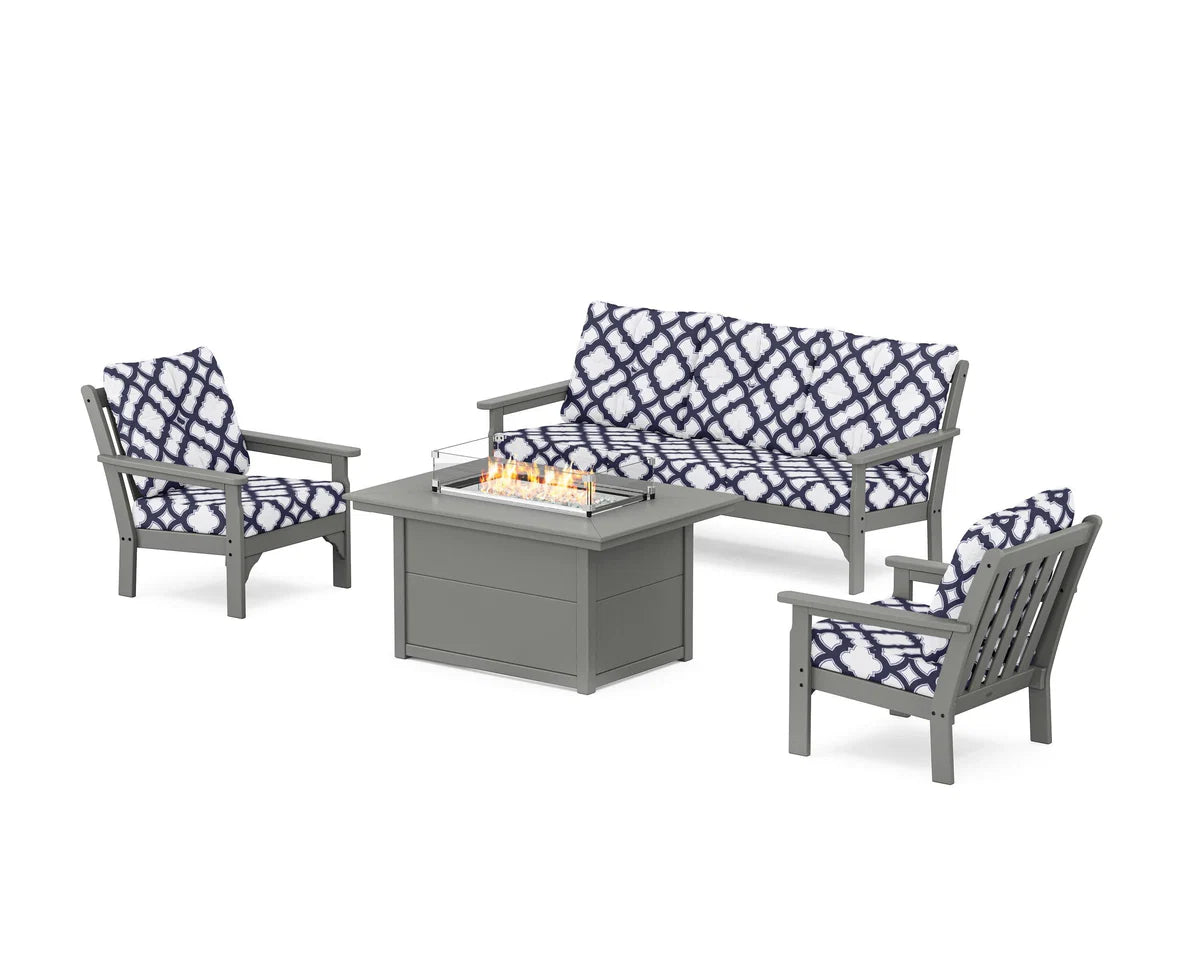 POLYWOOD Vineyard Deep Seating Fire Pit Table Set