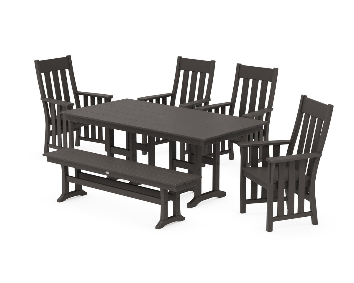 POLYWOOD Acadia 6-Piece Farmhouse Dining Set with Bench in Vintage Coffee