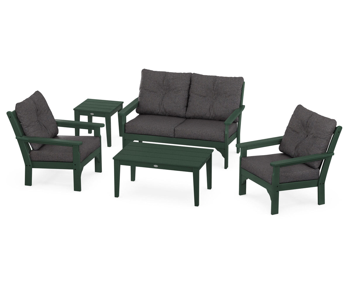 POLYWOOD Vineyard 5-Piece Deep Seating Set with Two Chairs and Loveseat in Green / Ash Charcoal