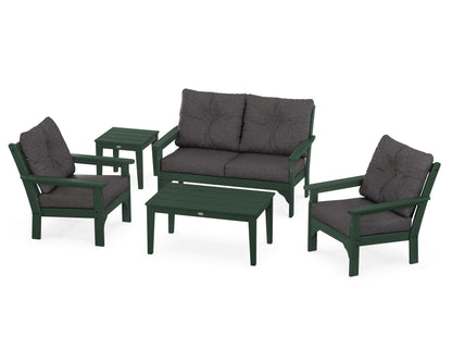 POLYWOOD Vineyard 5-Piece Deep Seating Set with Two Chairs and Loveseat in Green / Ash Charcoal