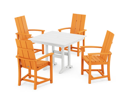 POLYWOOD Modern Adirondack 5-Piece Farmhouse Dining Set - 37" Table in Tangerine / White